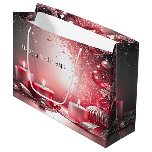 Red Candles Decorative Christmas Holiday Gift Bag ラージペーパーバッグ (正面アングル)