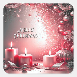 Red Candles Decorative Christmas Holiday Sticker スクエアシール