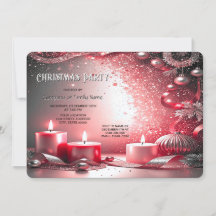 Red Candles Decorative Holiday Party Invitation