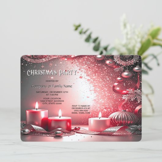 Red Candles Decorative Holiday Party Invitation 招待状 (スタンド正面)
