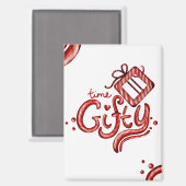 Red Candy Cane Christmas Decor “Gifty Time” マグネット (正面/裏面)