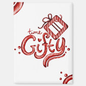 Red Candy Cane Christmas Decor “Gifty Time” マグネット (正面)