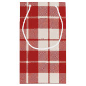 Red Candy Cane Christmas Plaid スモールペーパーバッグ (裏面)