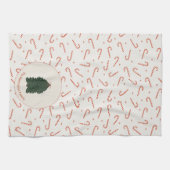 Red Candy Cane Christmas Tree Custom Family Name キッチンタオル (横)