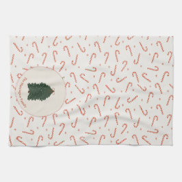 Red Candy Cane Christmas Tree Custom Family Name キッチンタオル