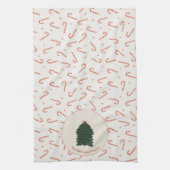 Red Candy Cane Christmas Tree Custom Family Name キッチンタオル (縦)