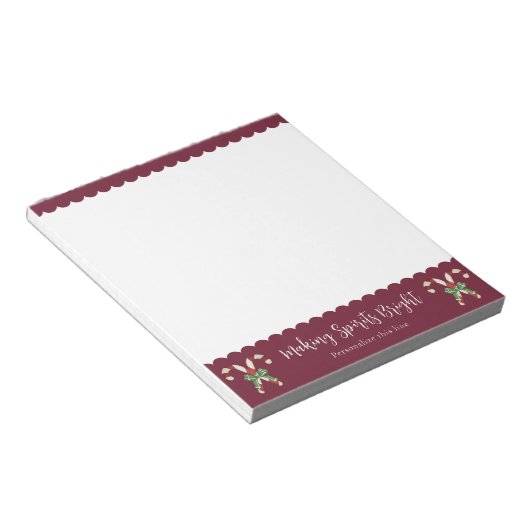 Red Candy Cane Festive Holiday Personalized ノートパッド (アングル)