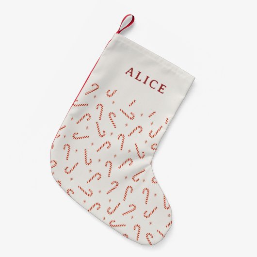Red Candy Cane Stars Festive スモールクリスマスストッキング (正面 (吊り時))
