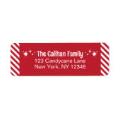 Red Candy Cane Stripe Return Address Labels ラベル (正面)