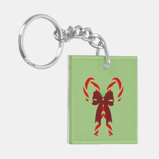 Red Candy Canes with Pine Needles & Bow キーホルダー (正面左)