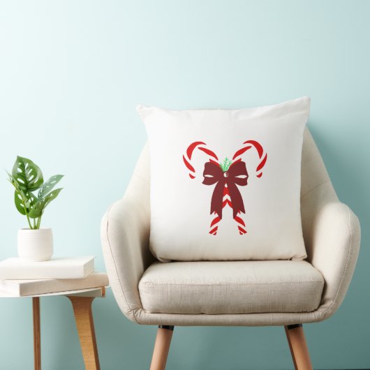 Red Candy Canes with Pine Needles & Bow クッション (椅子)
