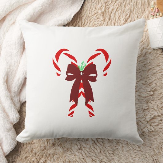Red Candy Canes with Pine Needles & Bow クッション (ブランケット)