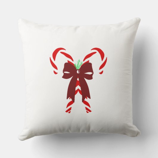 Red Candy Canes with Pine Needles & Bow クッション (裏面)