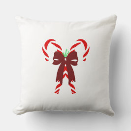 Red Candy Canes with Pine Needles & Bow クッション