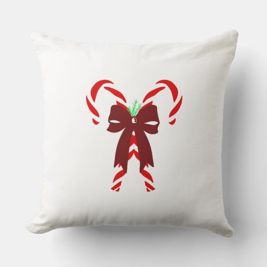 Red Candy Canes with Pine Needles & Bow クッション (正面)