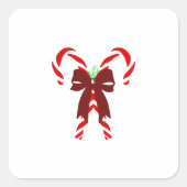 Red Candy Canes with Pine Needles & Bow スクエアシール (正面)