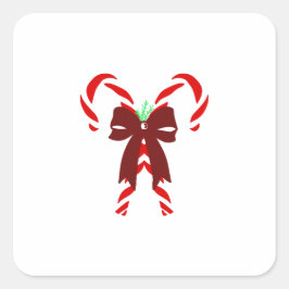 Red Candy Canes with Pine Needles & Bow スクエアシール