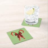 Red Candy Canes with Pine Needles & Bow スクエアペーパーコースター (インサイチュ)