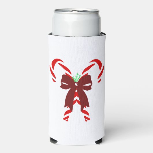 Red Candy Canes with Pine Needles & Bow スリム缶クーラー (Seltzer正面)
