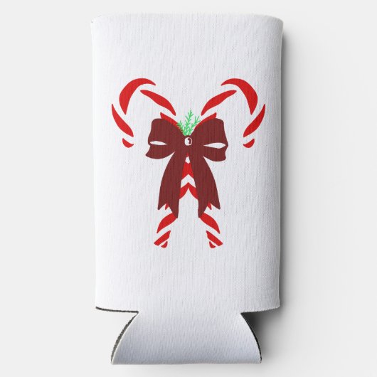 Red Candy Canes with Pine Needles & Bow スリム缶クーラー (裏面)