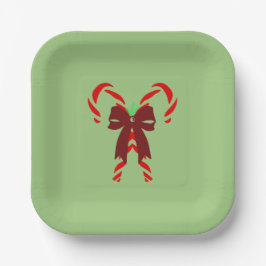 Red Candy Canes with Pine Needles & Bow ペーパープレート