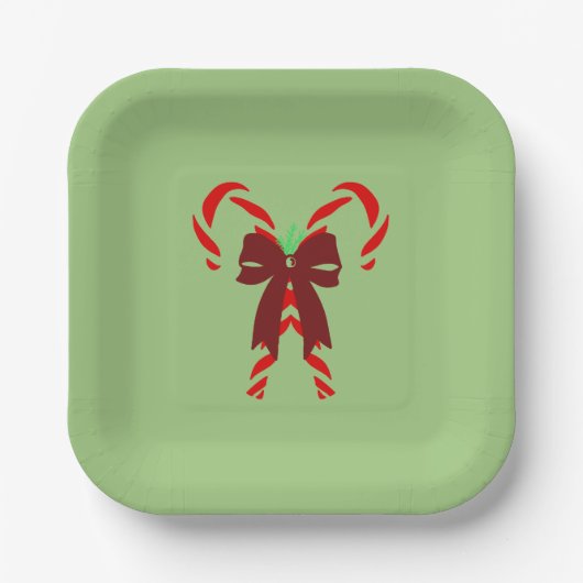 Red Candy Canes with Pine Needles & Bow ペーパープレート (正面)