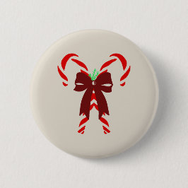 Red Candy Canes with Pine Needles & Bow 缶バッジ