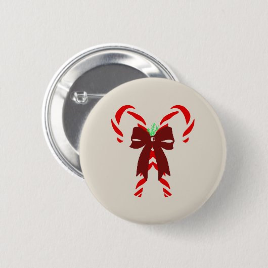 Red Candy Canes with Pine Needles & Bow 缶バッジ (正面&裏面)