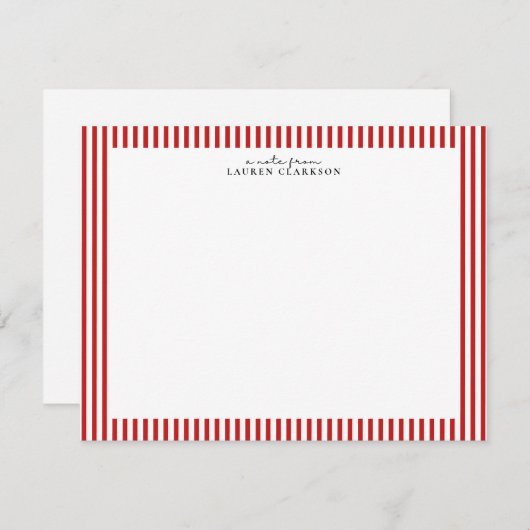 Red Candy Stripe Modern Note Card 招待状 (正面/裏面)
