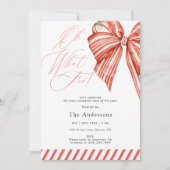 Red Candy Stripe Oh What Fun Christmas Party 招待状 (正面)