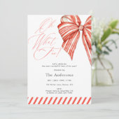 Red Candy Stripe Oh What Fun Christmas Party 招待状 (スタンド正面)
