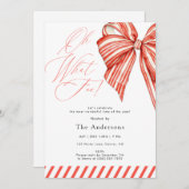 Red Candy Stripe Oh What Fun Christmas Party 招待状 (正面/裏面)