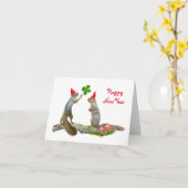 Red Caps付きリス年賀状 カード (黄色い花)