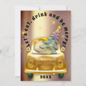 Red Car Christmas Brunch Dinner Tree Gold Stars 招待状 (裏面)