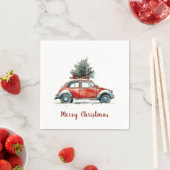Red Car Christmas Tree Gifts Vintage Holiday スタンダードカクテルナプキン (インサイチュ)