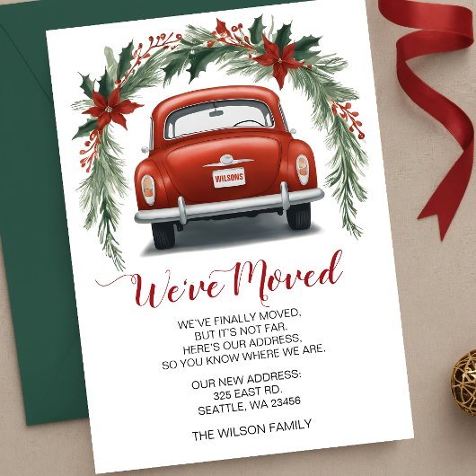 Red Car Christmas We've Moved Holiday Announcement