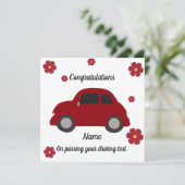 Red car flowers driving test congratulations card カード (スタンド正面)