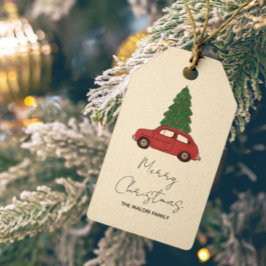 Red Car with Christmas Tree | Minimalist Vintage  ギフトタグ