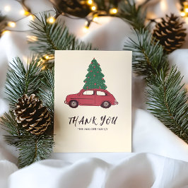 Red Car with Christmas Tree | Minimalist Vintage  サンキューカード