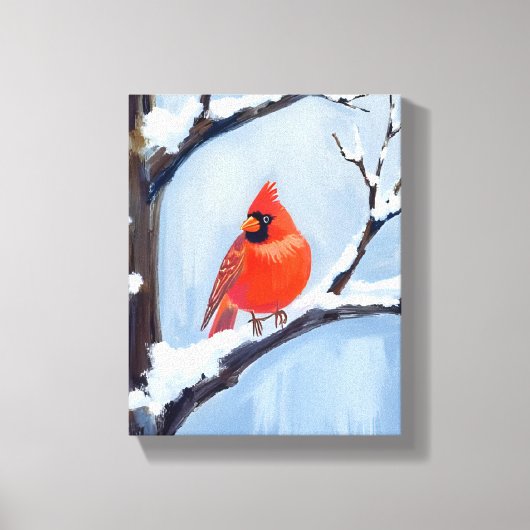 Red Cardinal | 冬のホリデー水彩画 キャンバスプリント (正面)