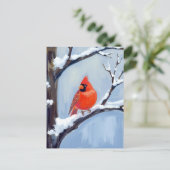 Red Cardinal | 冬のホリデー水彩画 ポストカード (スタンド正面)