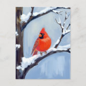 Red Cardinal | 冬のホリデー水彩画 ポストカード (正面)