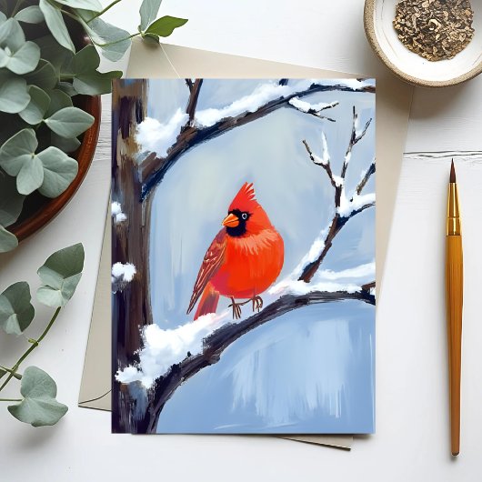Red Cardinal | 冬のホリデー水彩画 ポストカード