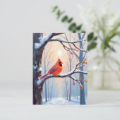 Red Cardinal | 冬の森のクリスマス水彩画 シーズンポストカード (スタンド正面)