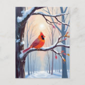 Red Cardinal | 冬の森のクリスマス水彩画 シーズンポストカード (正面)