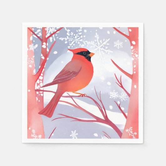 Red Cardinal | 美しい水彩画 スタンダードカクテルナプキン (正面)
