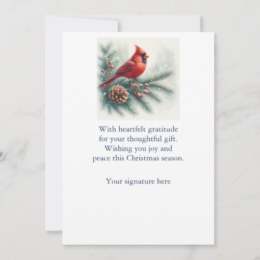 Red Cardinal Bird and Pine サンキューカード (裏面)