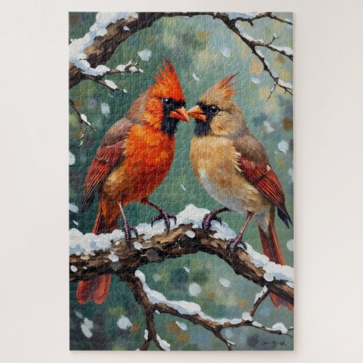 Red Cardinal Bird Couple Valentine's Gift ジグソーパズル (縦)