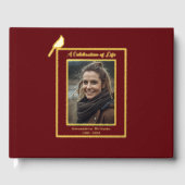 Red Cardinal Bird Real Foil Funeral Guest Book ゲストブック (正面)