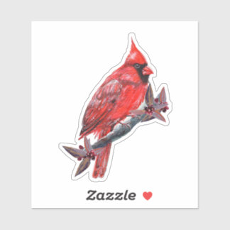 Red cardinal bird sticker Renee Lavoie シール